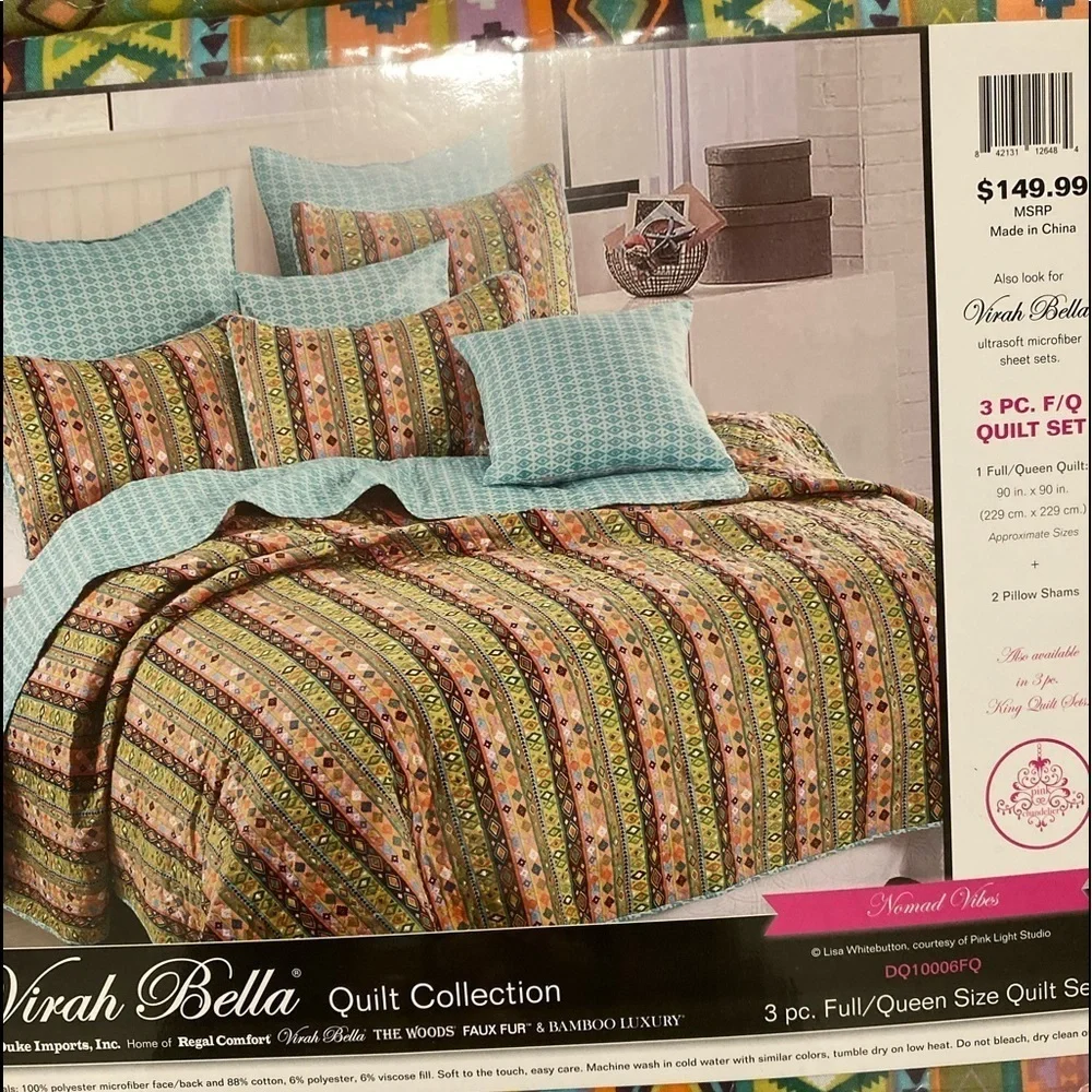 Vibrant Multicolor Reversible Full/Queen 3pc Quilt Set